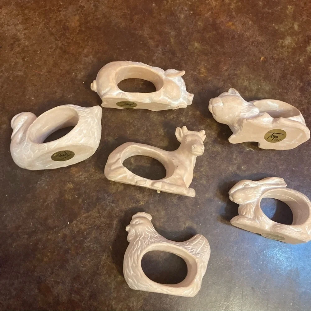 Set of 6 Terra Cotta White Washed Animal Napkin Rings
